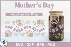 Mothers Day wrap with retro rainbows being shown on a 16oz beer can glass