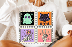Retro Pastel Halloween Cat Ghost PNG Product Image 1