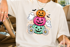 Retro Pastel Pumpkin Stack PNG, Cute Ghost Daisy Sublimation Product Image 2