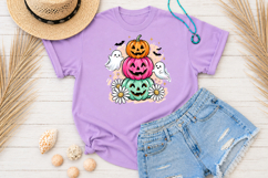 Retro Pastel Pumpkin Stack PNG, Cute Ghost Daisy Sublimation Product Image 3