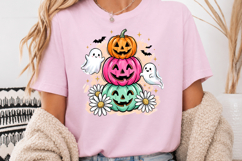 Retro Pastel Pumpkin Stack PNG, Cute Ghost Daisy Sublimation Product Image 4