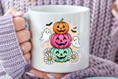 Retro Pastel Pumpkin Stack PNG, Cute Ghost Daisy Sublimation Product Image 5