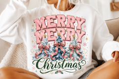 Retro Pink Merry Christmas tree Png Product Image 2