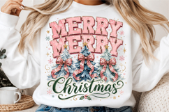 Retro Pink Merry Christmas tree Png Product Image 3