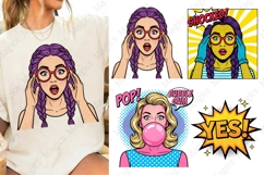 Retro Pop Art Shocked Purple Hair Woman PNG Design File Product Image 1