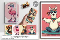 Digital Paper Retro Quirky Critters Product Image 1