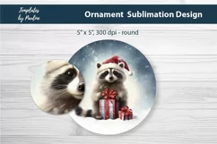 Retro Raccoon Christmas Ornament Sublimation Design