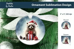 Retro Raccoon Christmas Ornament Sublimation Design