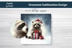 Retro Raccoon Christmas Ornament Sublimation Design