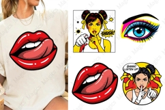 Retro Red Lips Pop Art Graphic PNG Sublimation Design Product Image 1
