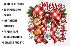 Merry Christmas Reindeer PNG | Buffalo Plaid Bow Sublimation Product Image 2