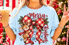 Merry Christmas Reindeer PNG | Buffalo Plaid Bow Sublimation Product Image 4