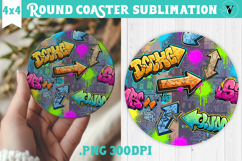 Vintage vibe Round Coaster | 90s graffiti style and neon Product Image 1