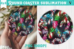 Vintage vibe Round Coaster | 90s graffiti style christmas Product Image 1