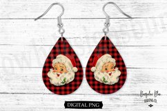 Retro Santa Christmas Sublimation Plaid Teardrop Earring Product Image 1