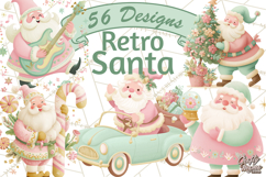 Retro Pastel Santa PNG, Mid Century Christmas Clipart Product Image 1
