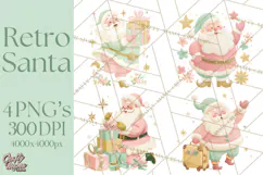 Retro Pastel Santa PNG, Mid Century Christmas Clipart Product Image 1