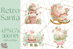 Retro Pastel Santa PNG, Mid Century Christmas Clipart Product Image 1