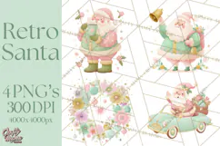 Retro Pastel Santa PNG, Mid Century Christmas Clipart Product Image 1