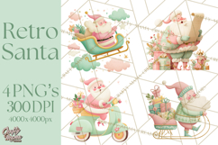 Retro Pastel Santa PNG, Mid Century Christmas Clipart Product Image 1