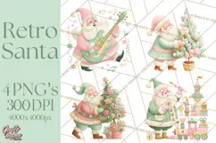 Retro Pastel Santa PNG, Mid Century Christmas Clipart Product Image 1