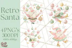 Retro Pastel Santa PNG, Mid Century Christmas Clipart Product Image 1