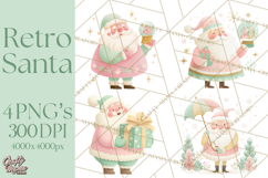 Retro Pastel Santa PNG, Mid Century Christmas Clipart Product Image 1