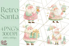 Retro Pastel Santa PNG, Mid Century Christmas Clipart Product Image 1
