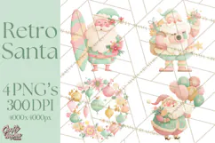 Retro Pastel Santa PNG, Mid Century Christmas Clipart Product Image 1