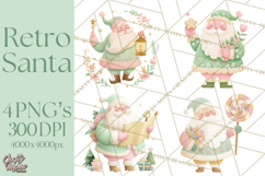 Retro Pastel Santa PNG, Mid Century Christmas Clipart Product Image 1