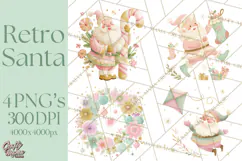 Retro Pastel Santa PNG, Mid Century Christmas Clipart Product Image 1