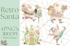 Retro Pastel Santa PNG, Mid Century Christmas Clipart Product Image 1