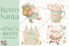 Retro Pastel Santa PNG, Mid Century Christmas Clipart Product Image 1