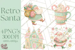 Retro Pastel Santa PNG, Mid Century Christmas Clipart Product Image 1