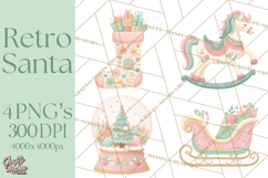 Retro Pastel Santa PNG, Mid Century Christmas Clipart Product Image 1