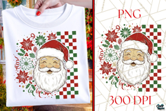 Floral Rustic Santa PNG | Retro Checkered Christmas PNG Product Image 1