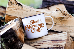 Cozy morning themed SVG design with bold retro lettering and decorative sparkles, ideal for coffee lovers and slow-paced mornings.