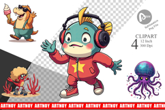 Retro Sea Critters Clipart Product Image 1