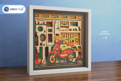 Retro Service Garage 3D Shadow box - Garage 3D Layered Paper Product Image 2