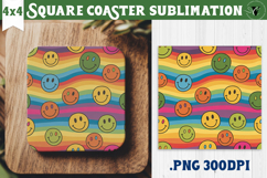 Vintage vibe Square Coasters | Retro psychedelic pattern Product Image 1