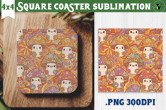 Vintage vibe Square Coasters | Retro psychedelic pattern Product Image 1