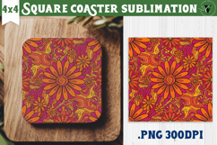 Vintage vibe Square Coasters | Retro psychedelic pattern Product Image 1