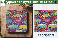 Vintage vibe Square Coasters | Retro psychedelic pattern Product Image 1