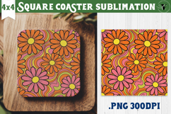Vintage vibe Square Coasters | Retro psychedelic pattern Product Image 1