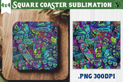 Vintage vibe Square Coasters | 90s graffiti style and neon Product Image 1
