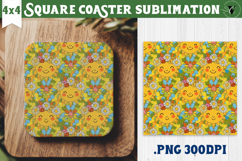 Vintage vibe Square Coasters | Retro psychedelic pattern Product Image 1