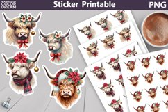 Highland Cow Sticker | Retro Christmas Sticker Printable Product Image 1