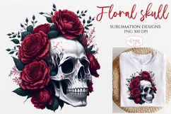Retro style floral skull clipart PNG for sublimation Product Image 1