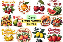 Retro Fruit PNG,Summer Fruit Bundle,Vintage Fruit Design,Fruit Sublimation PNG,Retro Summer Shirt,Hand Drawn Fruit,Summer PNG Bundle,Fruit Clipart PNG,Vintage Summer Graphic,Farmers Market Art