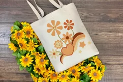 Hippie Flowers SVG Groovy Design with Heart and Stars, Retro Summer PNG Illustration for Cricut and Silhouette Cutting Machines